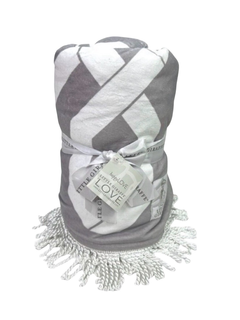 Little Giraffe Bliss Fringed Windowpane Blanket - 40” x 58” - Charcoal / White